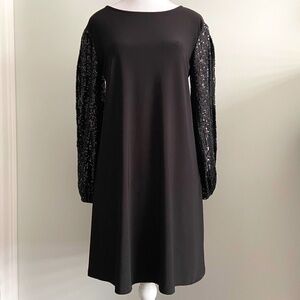 TASH + SOPHIE BLACK SEQUIN MINI DRESS LONG SLEEVE SLIT CAPE GRAD WEDDING PARTY